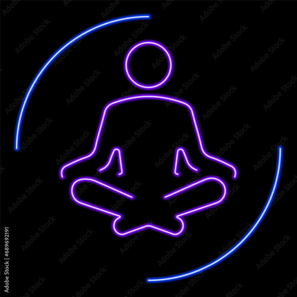 meditation pose neon sign, modern glowing banner design, colorful modern design trends on black background. Vector illustration. meditation pose neon sign, modern glowing banner design, colorful modern design trends on black background. Vector illustration.