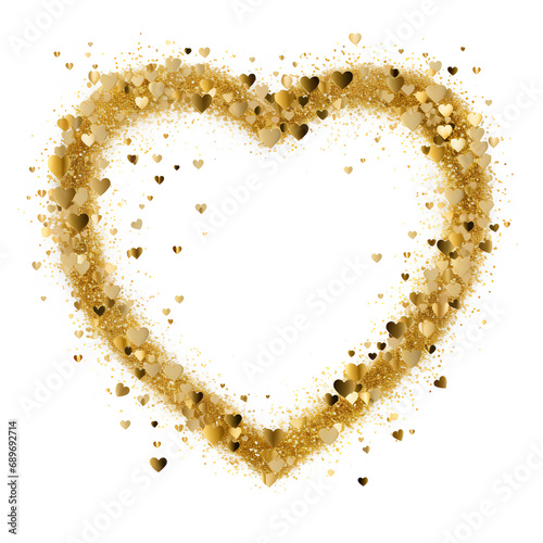 Marco de corazón con brillo dorado, confeti de hiedra, forma de hexagrama en forma de corazón photo