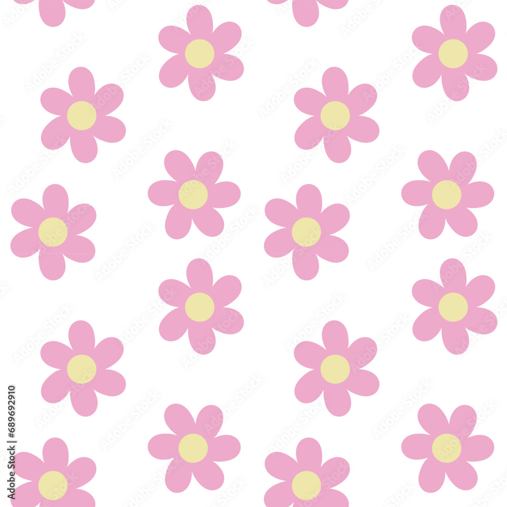 seamless pink flower doodle pattern on white background 