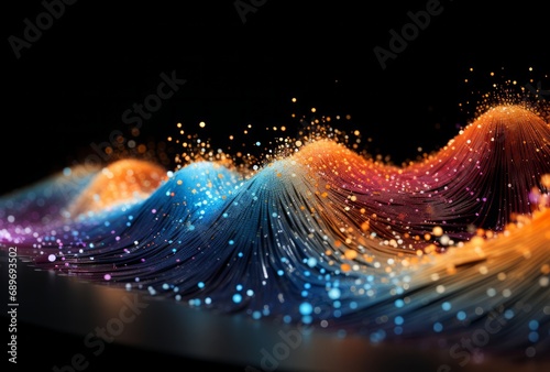 Colourful Abstract Waves of Light on Black Background. Colourful Abstract Ocean Wave in Motion