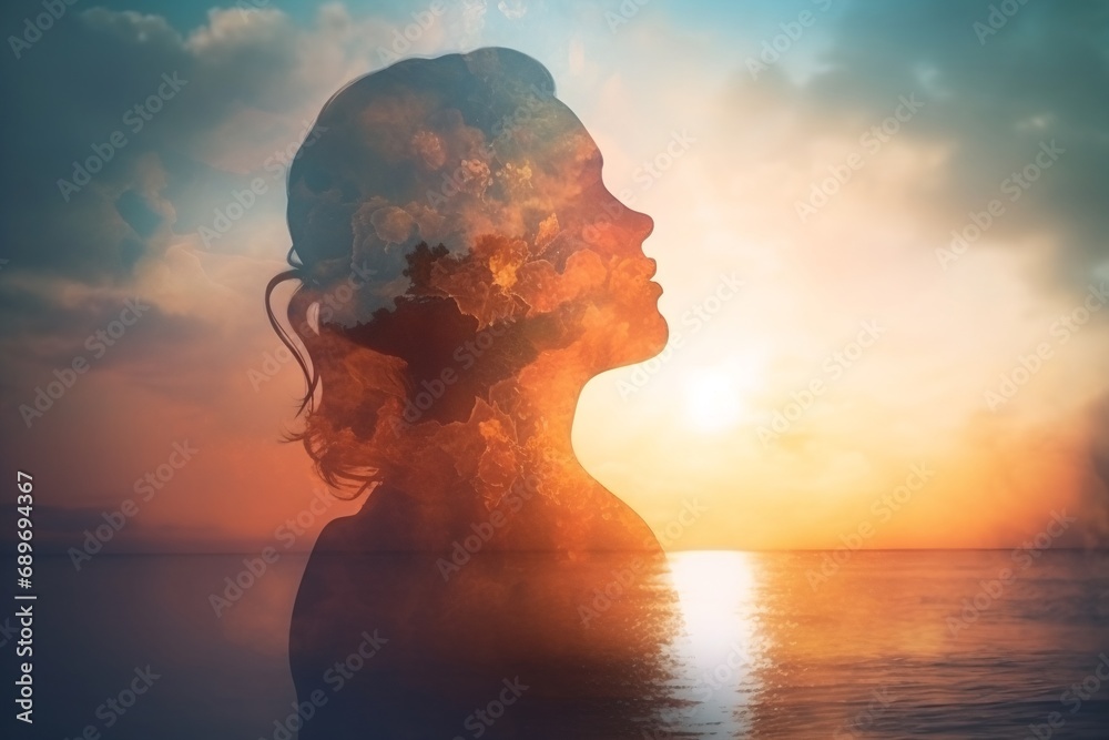 Woman meditating, finding inner peace and balance, generative ai concept of mindful healthy woman. Woman meditating, finding inner peace and balance, generative ai concept of mindful healthy woman.