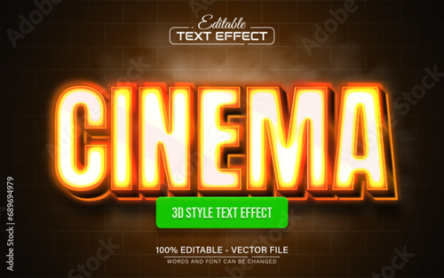 Cinema yellow neon glowing 3d text effect editable