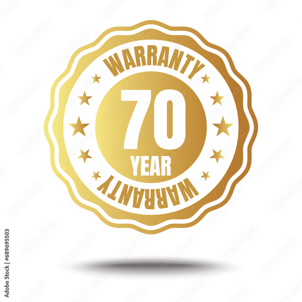 Fototapeta premium 70 year warranty logo with golden shield and golden ribbon.Vector illustration.
