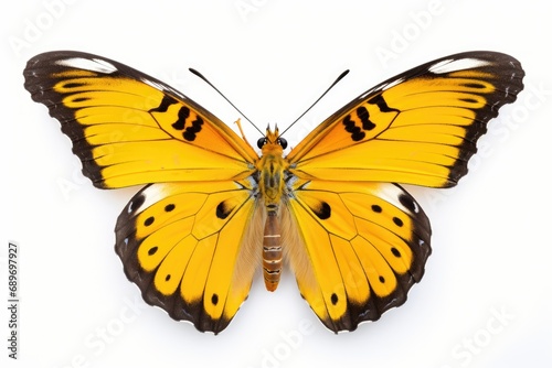 A yellow butterfly with black spots on its wings © pham