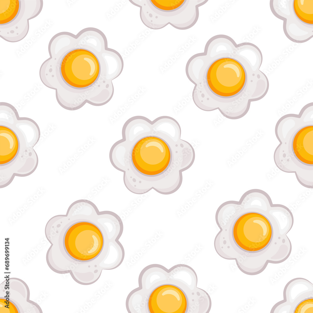 Bright vector seamless pattern with fried eggs in the shape of a circle on a white background Bright vector seamless pattern with fried eggs in the shape of a circle on a white background
