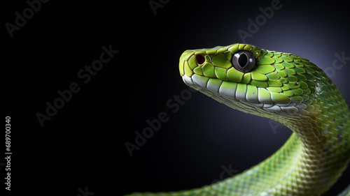 Green snake in alert position isolated on gray background photo