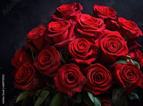 A bouquet of red roses on a black background