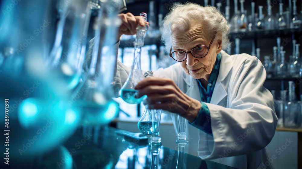 oldest woman do an experiment in a scientist's laboratory oldest woman do an experiment in a scientist's laboratory