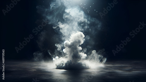 Smoke On Cement Floor With Defocused Fog In black Background