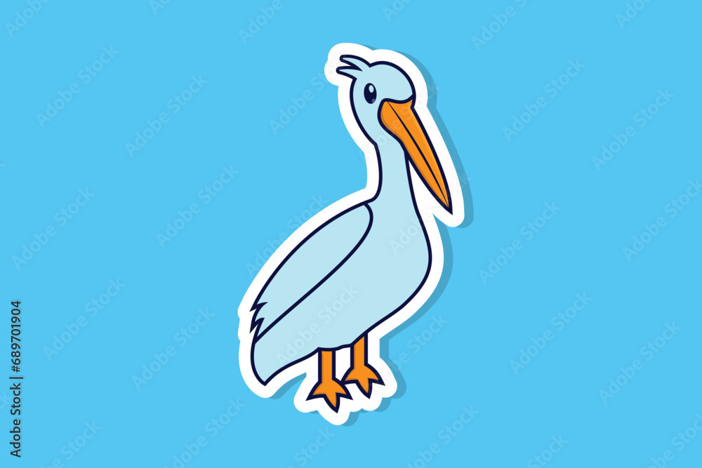 Obraz premium Cute Pelican bird cartoon sticker style vector illustration. Animal nature icon concept. Bird logo sticker design icon.