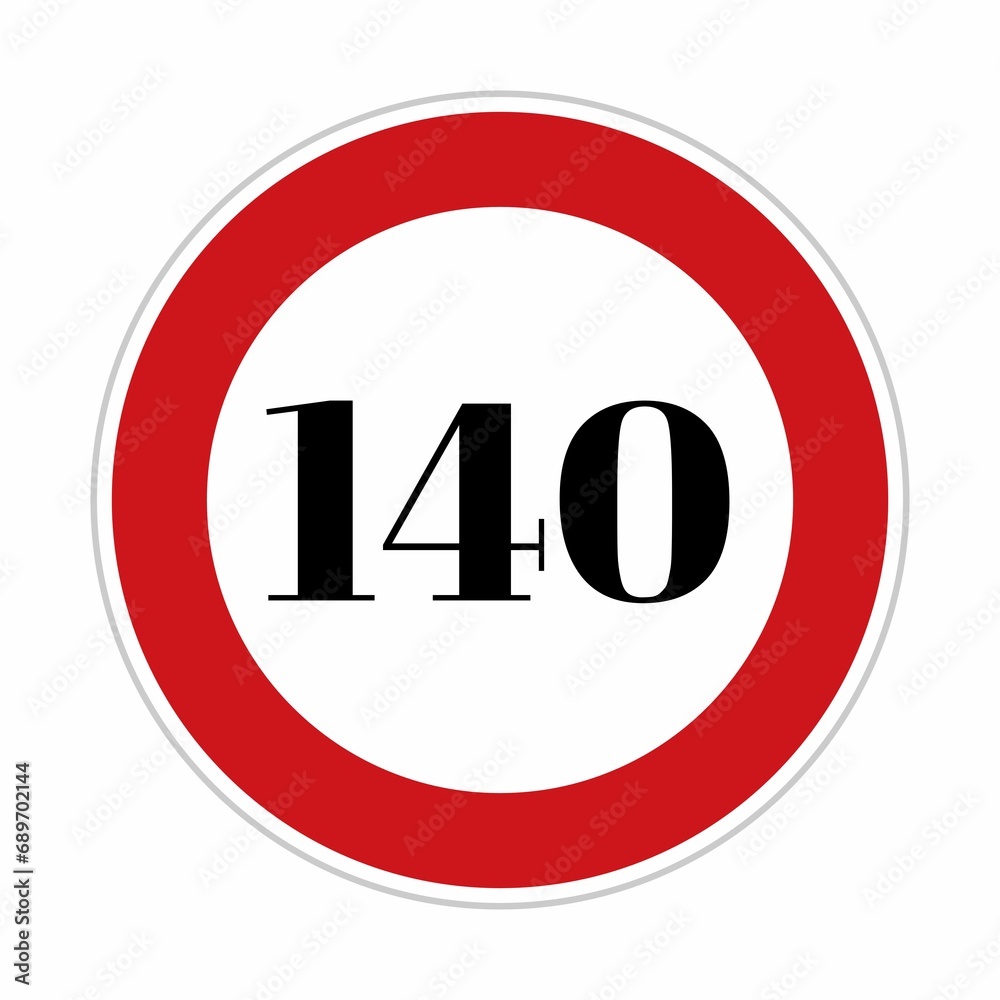 140 speed limit sign board, road side sign board for control speed. Road safety element, One hundred and forty speed, Danger Zone, high speed 140 speed limit sign board, road side sign board for control speed. Road safety element, One hundred and forty speed, Danger Zone, high speed