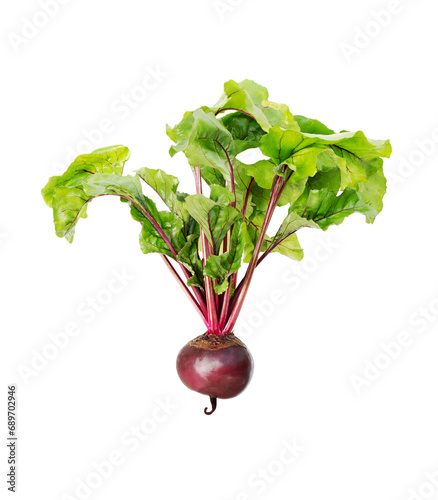 Beetroot with leaves, fresh whole beet isolated