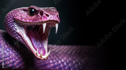 Purple snake open mouth ready to attack isolated on gray background © Aris