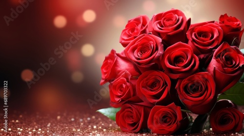 Valentine s day concept a bouquet of red roses on smooth background of hearts  holiday greeting card.