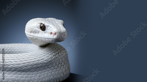 White snake in alert position isolated on gray background