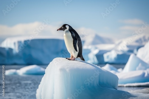 A penguin standing on top of an iceberg