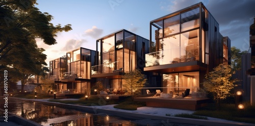 A rendering of a row of modern homes © pham