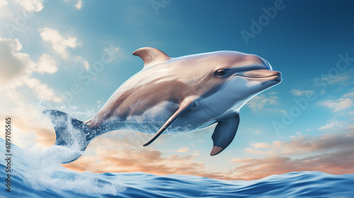 Geometric and minimal depiction of a dolphin jumping, creating a stylized and modern representation of the marine mammal.
