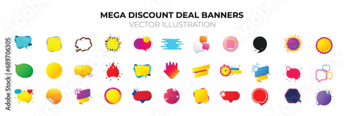 Promo price deal stickers. Special offer 3d speech bubble. Promotion flash coupons. Mega discount deal banners. Sale chat speech bubble. Discount offer sale banners pack