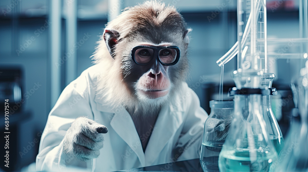 Little monkey wants to be a scientist, doing science experiments. Little monkey wants to be a scientist, doing science experiments.