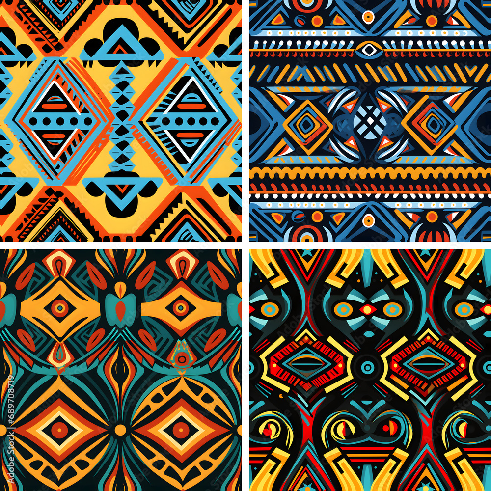 Set of traditional African Senegal native design seamless pattern