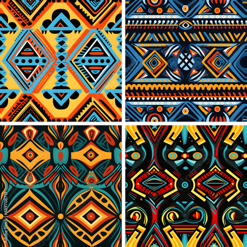 Set of traditional African Senegal native design seamless pattern