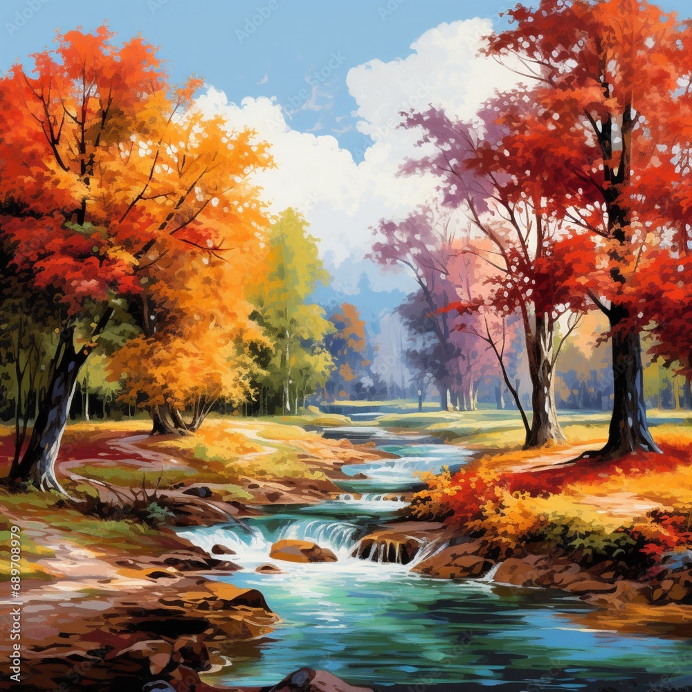 Nice river colorful trees image Generative AI