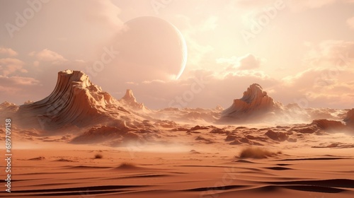 Alien planet landscape with mountains AI Generated