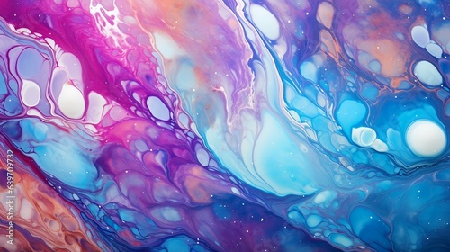 Colorful liquid marble texture background with blue pink and orange colors AI Generated