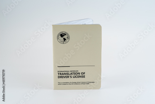 International driver's license on white background photo