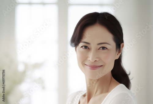 微笑む美しいアジア人の中年女性　AI生成 photo