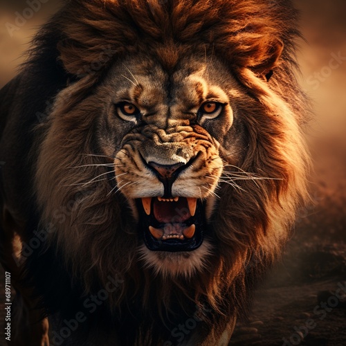 Powerful angry lion kings image Generative AI