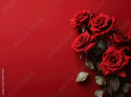 A bunch of red roses on a red background