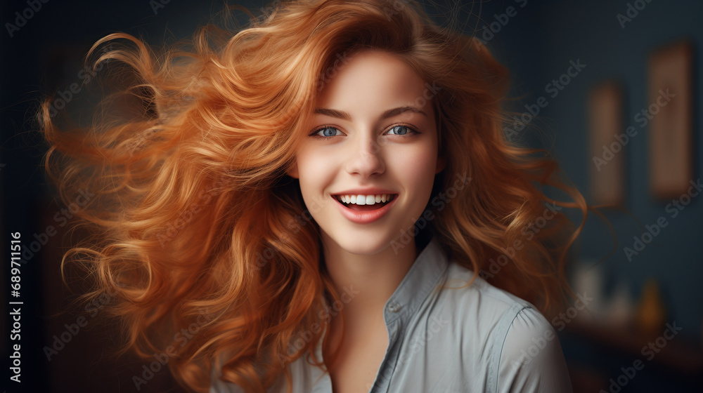 Ginger-haired woman with scarf, joyous smile Ginger-haired woman with scarf, joyous smile