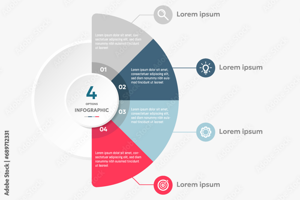 Circle chart infographic template with 4 options for presentations