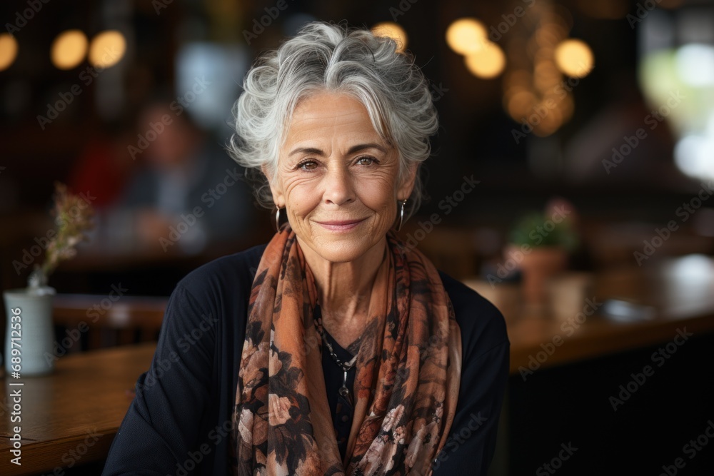 portrait of a senior woman in cafe