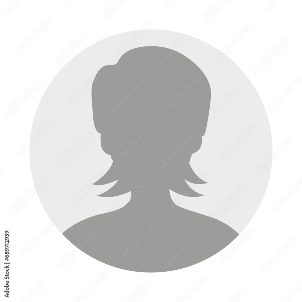 Vector flat illustration in grayscale. Avatar, user profile, person icon, profile picture. Business profile of a woman. Suitable for social media profiles, icons, screensavers and as a template.