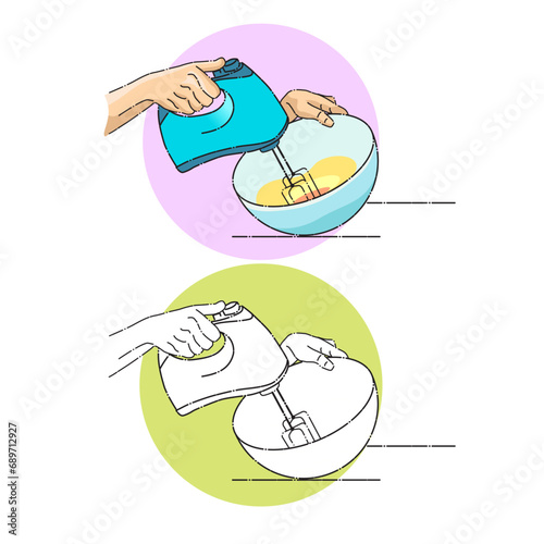 Dynamic Beats Eggs with a Mixer Culinary Illustration