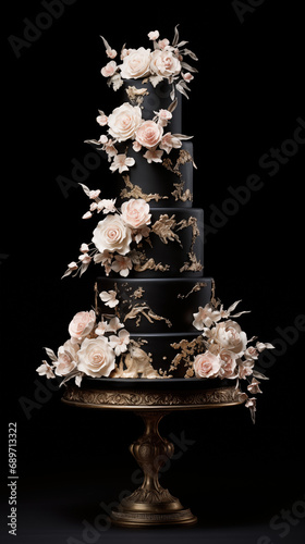 Wedding cake isolated on black background, ai generative