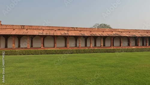 Beautiful and clean garden at Fatehpur Sikri and national flag flying in.
 photo