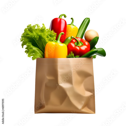 Fresh Vegetables in Paper Bag Isolated on Transparent Background
