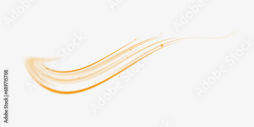 Luminous orange lines of speed. Light glowing effect . Abstract motion lines. PNG format. Light trail wave, fire path trace line, car lights, optic fiber and incandescence curve twirl.