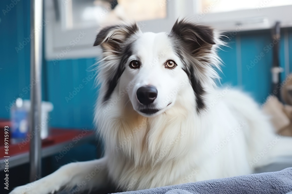 Fototapeta premium Sick Pet Dog At The Veterinarians Examination Table Highquality Photo