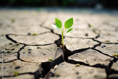 Seedling Growing From Cracked Concrete, Nature Reclaiming Environment