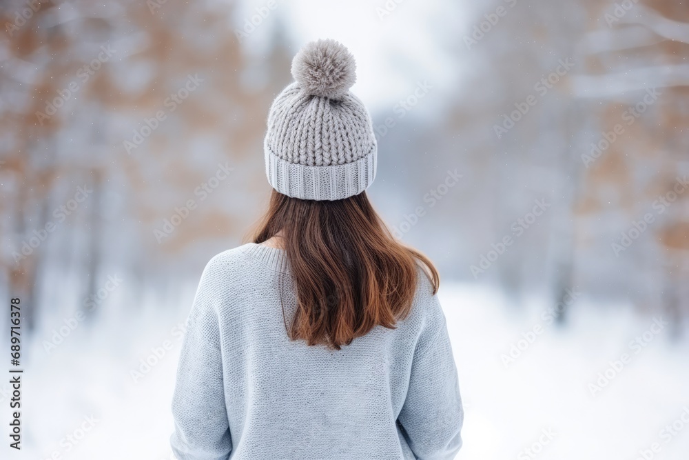 Woman In Oversized Sweater And Knitted Beanie Highquality Photo