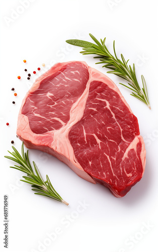 A fresh cut steak on a white background