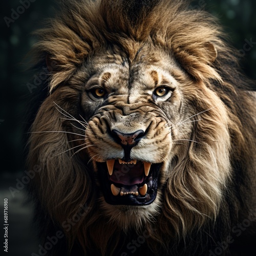 Terrible angry lion face images Generative AI © MiltonKumar