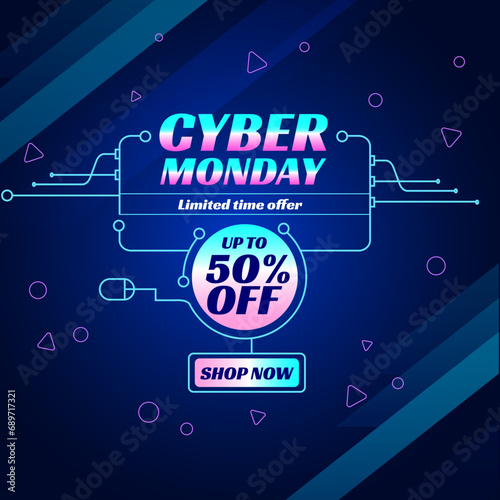 Cyber Monday discount sale concept. Inscription design template. Cyber Monday banner. 