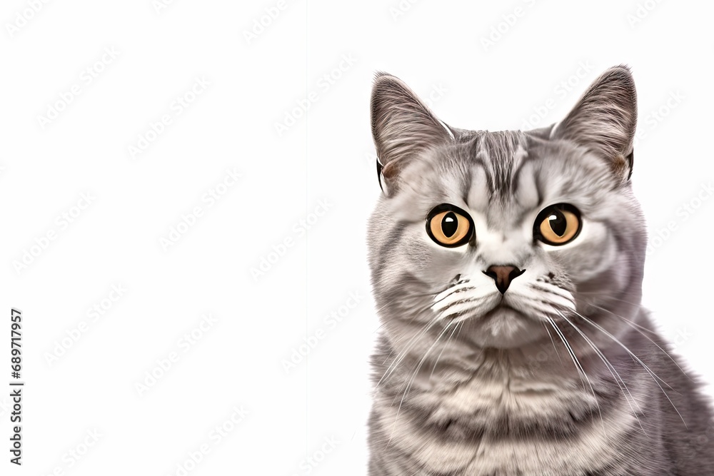 Captivating feline charm. Cute and adorable white kitten with grey markings isolated on white background. Playful british shorthair showcases beautiful fur and expressive eyes cat Captivating feline charm. Cute and adorable white kitten with grey markings isolated on white background. Playful british shorthair showcases beautiful fur and expressive eyes cat