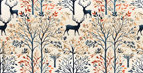 seamless pattern with deer. Christmas Seamless pattern, Seamless pattern with deer, trees and plants. generative ai